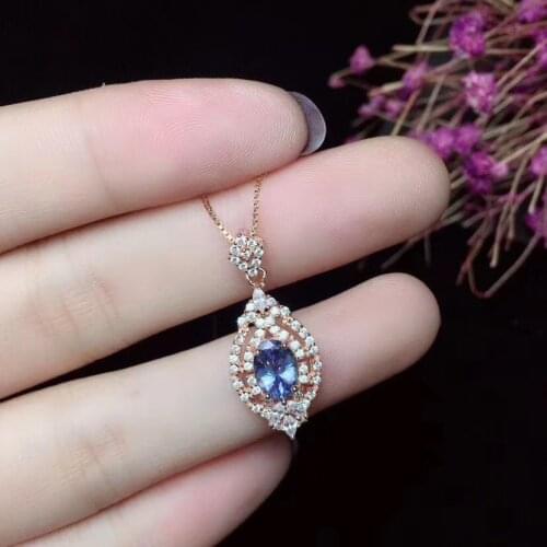 100% Natural and Real Tanzanite Necklace Pendant S925 Sterling Silver Womens Color Gemstone Natural Jewelry
