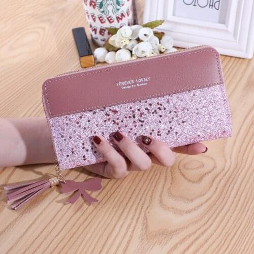2021 New Style Wallet Long Women Zipper Wallet Female Korean Version Stitching Contrast Tassel Wild Card Bag Mobile Phone Bag