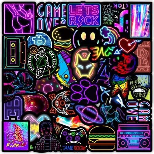 25/50/100PCS Vsco Neon Light Graffiti Stickers Laptop Guitar Luggage Skateboard Bike Car Waterproof Cool Sticker Decal Kid Toys