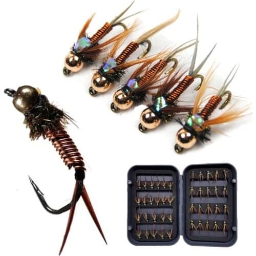 3/6/12/24Pcs Copper John Fly Brass Head Nymph Stone Fly Fishing Trout Bait #10