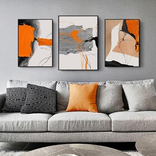 Abstract Sculpture Geometry Black Orange Graffiti Line Canvas Painting Wall Picture Printing Poster Living Room Home Decoration