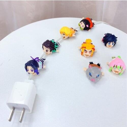 Cosplay Demon Slayer Cartoon Cable Bite Doll Model Charging Cord Cable Protective Cover for Mobile Phone Accessories Holder