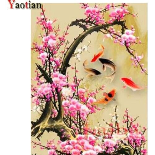 5D Diamond Painting Plum Blossoms Cross Stitch Kit DIY Full Drill Square Round Fish Koi Graph Diamond Embroidery Mosaic Decor