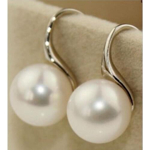 Noble jewelry a pair of round 10-11mm AAA natural south seas white pearl earrings silver