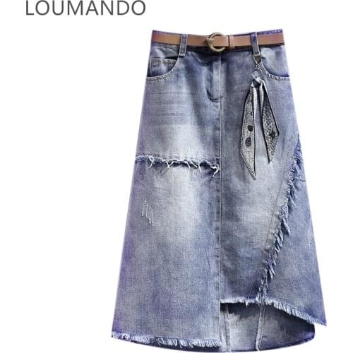 Large Size Denim Skirt Female Spring and Summer New High-waisted Loose and Thin Raw Edge Stitching A-line Mid-length Skirt Tide