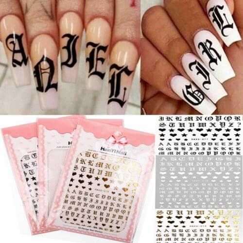 Letter 3D nail art nail applique gold letter black character character nail glue sticker decal nail decoration DIY