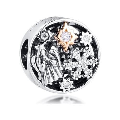 Fits for Pandora Charms Bracelets 100% 925 Sterling-Silver-Jewelry Celestial Wonders Beads with 14K Real Gold Free Shipping
