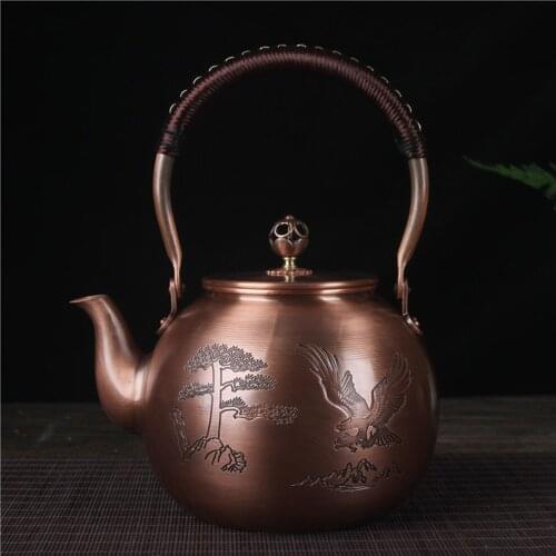 ENERGE SPRING 1500ML Health Boiling Kettle Antique Pure Copper Teapot Handmade Carved Pot Red Copper Tea Set Boil Water Pot