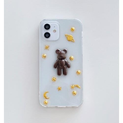 Sparkling 3D Stars Bear Case for iPhone 12 Pro Max Back Phone Cover for 12 11 Pro Max X XS XR 8 7 Plus SE 2020