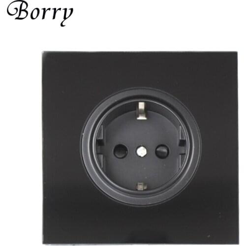Black Crystal Glass Panel 16A EU Standard Wall Socket Grounded with Baby Lock AC 110 ~ 250V Wall Power Outlet