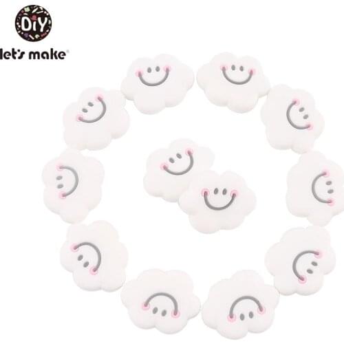 Lets Make Wholesale 100pcs Smiley Cartoon Cute Cloud Teething Beads Toys For Toddlers Forma Silicone Material Baby Beads