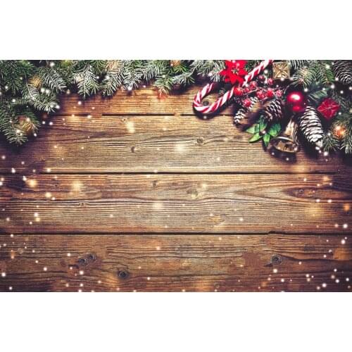 Rustic Christmas fir tree decoration dark wooden board photo backdrop Vinyl cloth Computer print wall background
