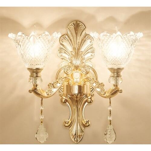 European crystal gold wall lamps bathroom corridor living room bedroom alloy study aisle decorative sconces lights lighting