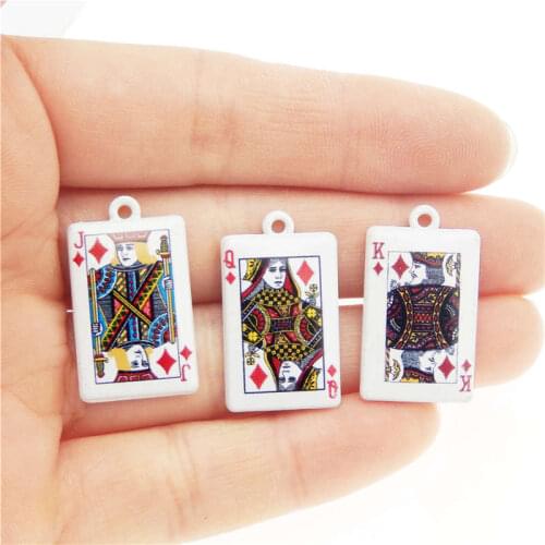 Julie Wang 3PCS Poker Card Charms Mixed Jack Queen King Alloy White Plated Necklace Pendant Jewelry Making Accessory