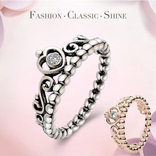 I & FK Rose Gold Princess Tiara Royal Crown With Crystal Ring Silver Color Ring For Women Wedding Party Gift Fine Europe Jewelry