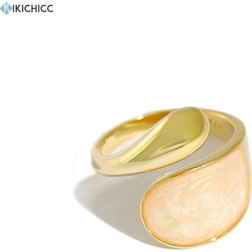 Kikichicc 100% 925 Sterling Silver Gold Enamel White Resizable Rings Women Thick Big Luxury Fashion Luxury Jewelry Wedding
