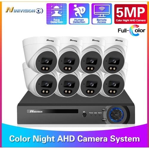 NINIVISION H.265 5MP 8CH CCTV DVR Security Camera System Set 4/8PCS 5MP Outdoor Color Night Vision Camera Video Surve