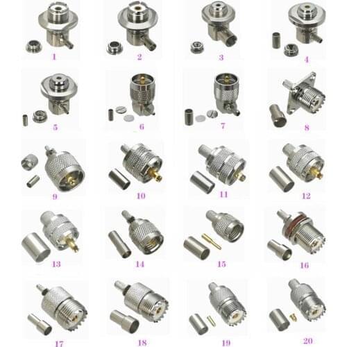 10Pcs Connector UHF PL259 SO239 Crimp RG316 RG174 / RG58 RG142 / RG8X LMR240 / RG5 RG6 / RG8 LMR400 Male & Female RF Adapter
