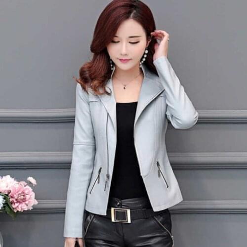 Plus Size Faux Leather Jacket Women Slim Long Sleeve Zipper Short Coats 2020 New Spring Autumn Ladies Biker Moto Black Outwear