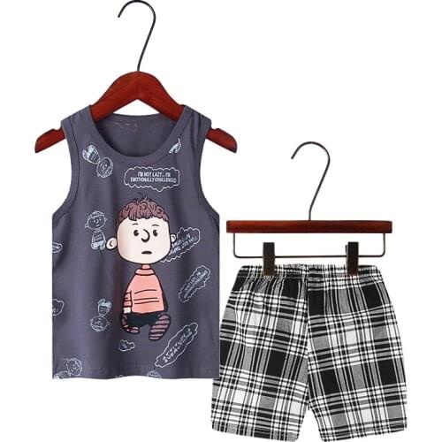 Summer Boys Girls Sleeveless Cotton Pajamas Sets Childrens Sleepwear Baby Homewear Teen Girls Pajama for 1-9Years Rainbow