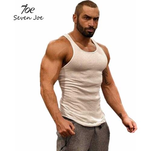 Seven Joe Mens Close-fitting Vest Fitness Elastic Casual O-neck Breathable gym Cotton Solid workout Undershirts Male Tanks