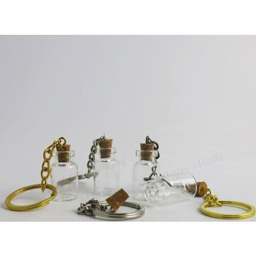 100 x 2ML Mini Glass Bottles Key Chain Pendants Small Wishing Bottles With Cork Vial Arts Jars For Bracelets Gifts