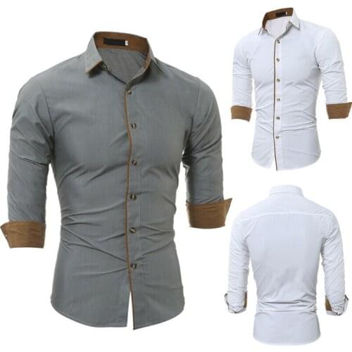 Mens Long Sleeve Slim Fit Button Casual Solid Dress Shirt Blouse Top New Fashion