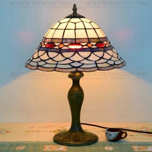 34CM Tiffany Table Lamp Country Style Stained Glass Lamp for Bedroom Bedside Lamp E27 110-240V