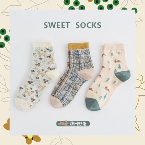 3 Pairs/Set Girls Socks Cute Soft Cotton Garden Hare Design High Quality Lolita Girl Sweet Kawaii Woman Socks Funny Gift