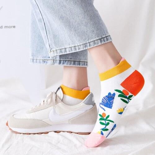 New Cartoon Summer Cute Socks Cotton Lovely Women Ankle Socks Personality Female Funny Animal Print Boat Sock Crew Socks