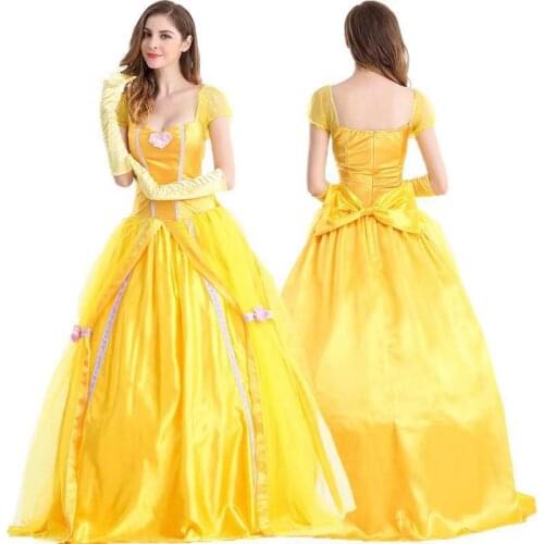 Movie Beauty and the Beast Yellow Dress Belle Princess Dress Adult Fancy Dress Ball Christmas Halloween Dress Cosplay Costume