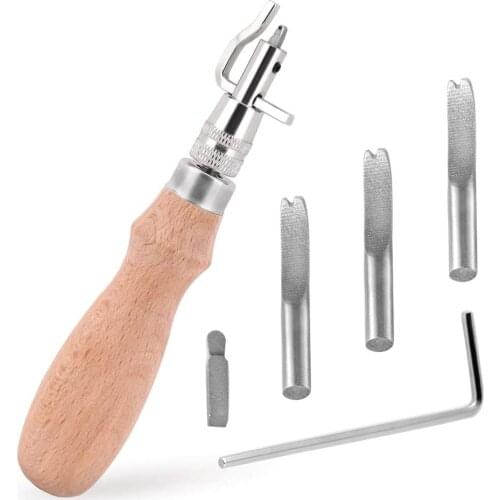 Imzay Natural Color 7in1 Pro Adjustable Stitching Groover And Creasing Edge Beveler, Leather Carving Cutting Edge Tools