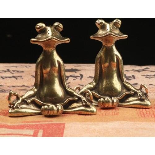 Retro Brass Meditate Zen Buddhism Frog Statue Small Ornament For Home Desk Decoration Tea Pet Copper Animal Sculpture Hot Sale
