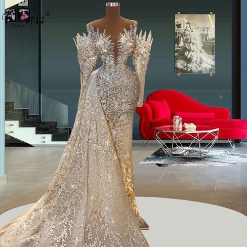 Luxury Long Mermaid Evening Dress Full Beading Crystal Applique Flower Dubai Bridal Formal Dresses for Women Wedding Party Gowns