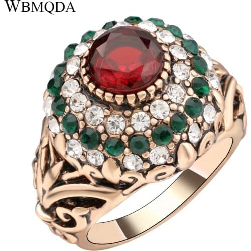 Luxury Indian Antique Gold Color Crystal Crown Shape Wedding Rings For Women Vintage Bohemian Ring Turkish Jewelry Free Shipping