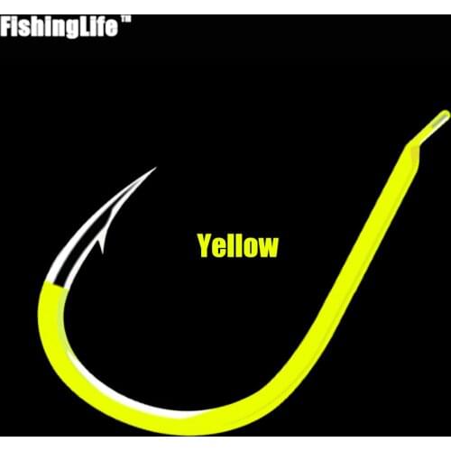 FishingLife 50pcs/lot Carbon Steel Fishing Hooks with Blue/Red/Gold Size 3-15# Bait Lure Fishhooks Ghost Teeth Hooks Sea Fishing