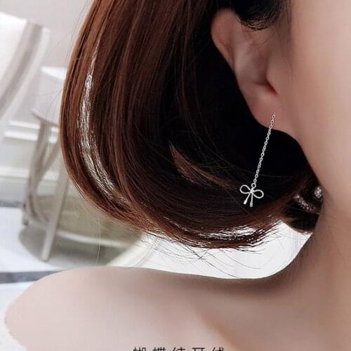 925 Sterling Silver Chains Bowknot Drop Long Chain Earrings For Women Jewelry Girl Dangle Earrings Trinket One Pairs For Sell