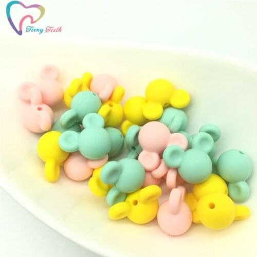 9PCS Candy Mint Pink Mickey Loose Silicone Teething Beads For Making DIY Teething Pacifier Holder Baby Nursing Silicone Necklace