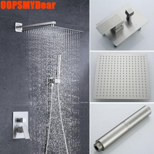Concealed Wall Mount Shower Set Bathroom Hot Cold Mixer Shower System Stainless Steel Square Head Bath Faucet SPA Rainfall Taps