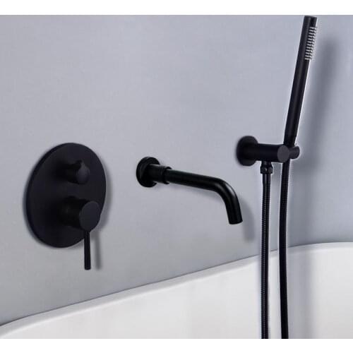 Bathtub Faucet Brass Bathroom Bathtub Mixer Tap Hot and Cold Bath Shower Faucets Wall Mounted Black Bathtub Shower Faucet Set