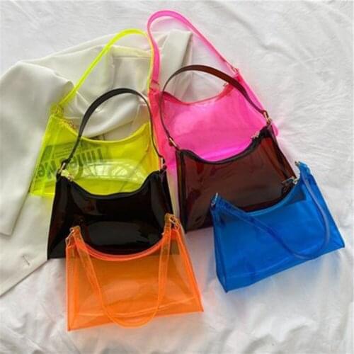 Pvc Jelly Shoulder Bag Summer Women Underarm Bag Solid Color Chain Purse Handbags Mini Crossbody Messenger Bags