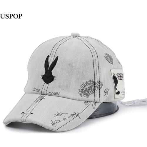 USPOP Bugs Bunny washable denim baseball caps Embroidery graffiti visor cap women spring caps