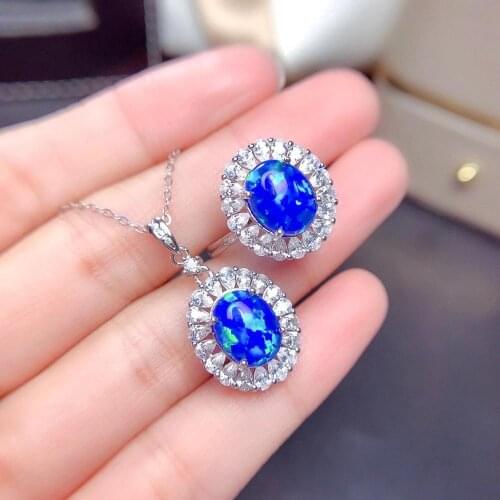 High Quality 100% Natural and Real Opal jewelry set Natural Real Opal 925 sterling silver 1pc pendant,1pc ring