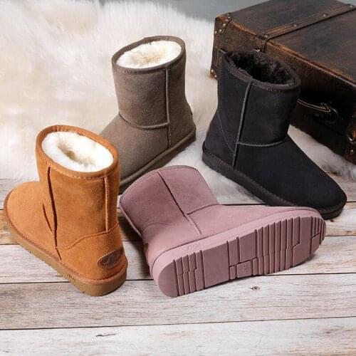 Snow Boots Women Real Leather Mid-Calf Waterproof Warm Winter Boots For Women Classic Style Shoes