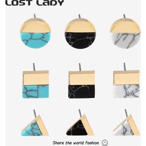 Lost Lady 3Pair/Set Trendy Geometric Triangle Round Stud Earrings Vintage Statement Earrings for Women Beach Jewelry Wholesale