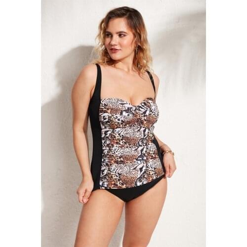 Ola Chicas Plus Size Corset Strapped 2 Piece Tankini Set 2021 Women Beach Fashion Tiger Pattern Quality Fabric Bathing Suit 5xl