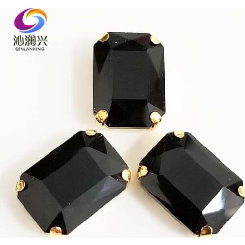 10x14mm/13x18mm/18x25mm Black Rectangle shape Glass Crystal golden bottom sew on claw rhinestones,Diy/Clothing accessories