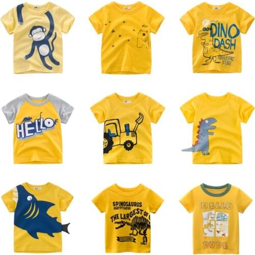 2021 Summer NEW Children Short Sleeve Boys Yellow Print T-Shirt Child Clothes Boys Clothes Children Short Sleeve Tops 2-8Y