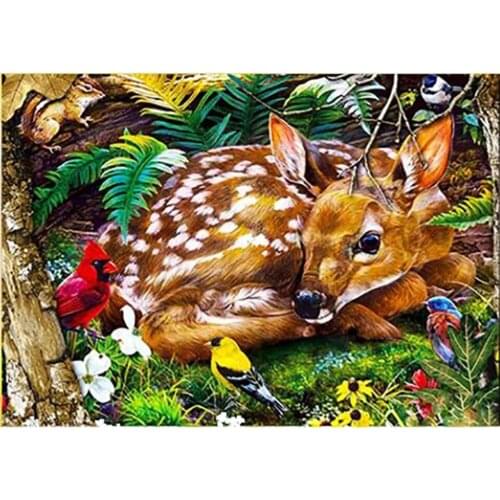 DIY Square Round Diamond Painting Deer Embroidered Animal Natural Mosaic Cross Stitch Home Decoration