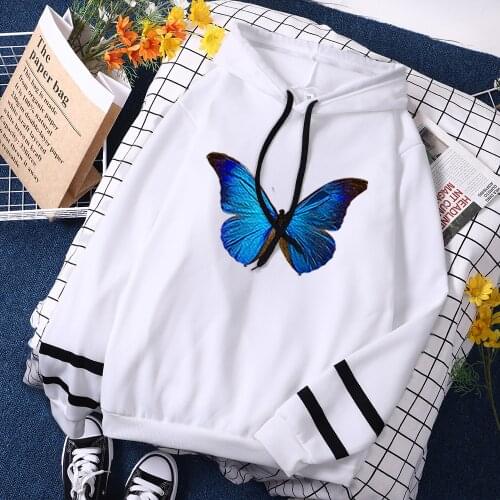 Blue Butterfly Beauty Paints Woman Hoodie Harajuku Fleece Hoodies Hip Hop Cartoon Splicing Hoody 2021 Trendy Women Hooded Spring